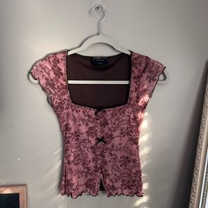 Reclaimed Vintage square neck mesh top in paisley print